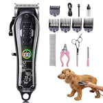 Qpets® Electric Dog Hair Trimmer Kit Cordless USB Dogs Hair Trimmer Pet Hair Trimmer Kit with Hair Scissors, Nail Cutter, Nail File, Steel Comb, Dog Grooming Kit with Accessories