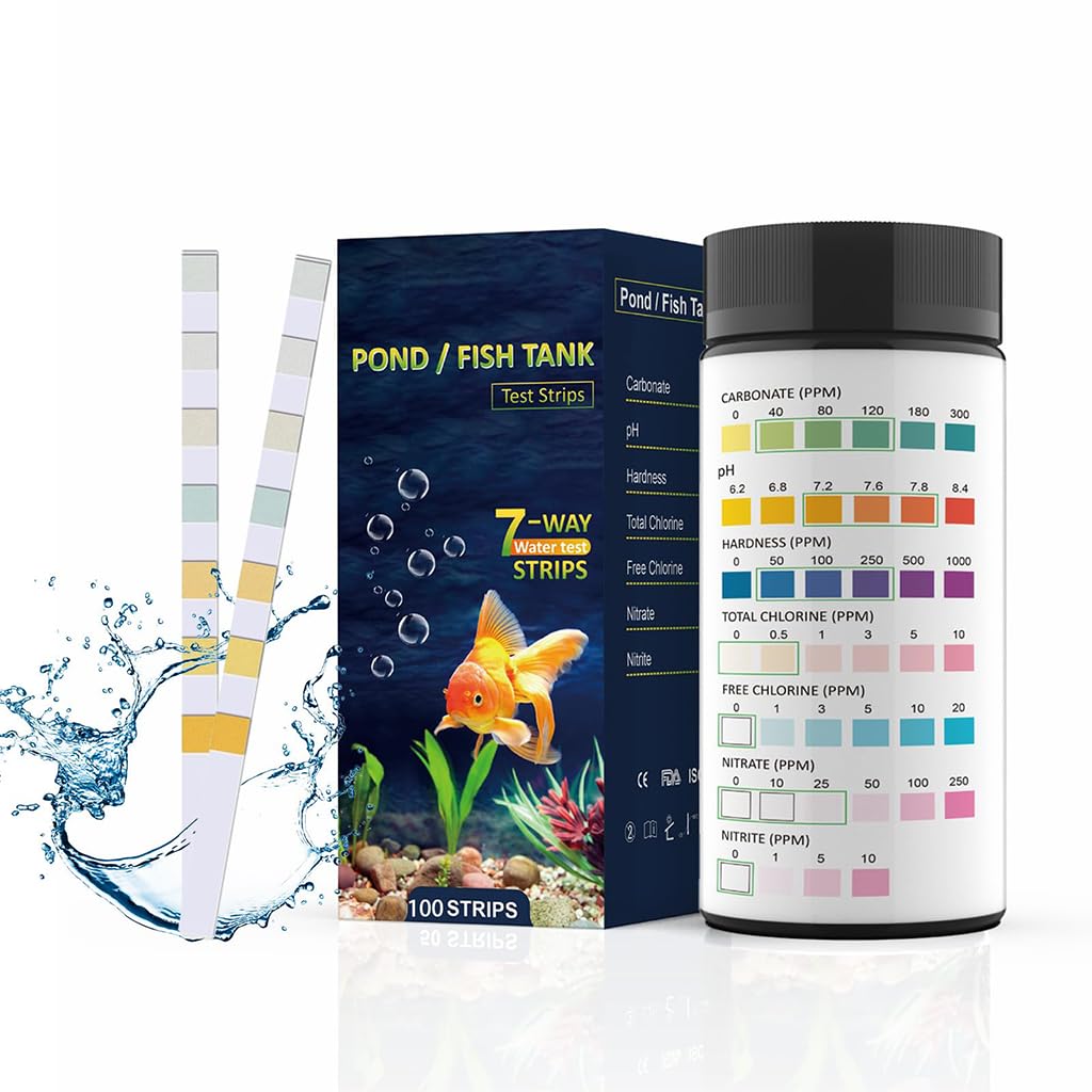 Qpets PH Water Testing Strips for Aquarium and Drinking Water with 7 in 1 Indicators | 100 Count