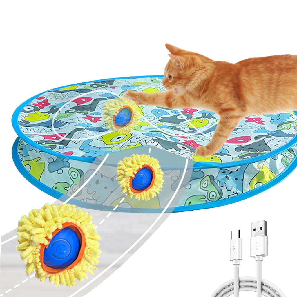 Qpets Cat Ball Toy for Active Play with 27.5 Inch Folding Tent and USB Rechargeable Design