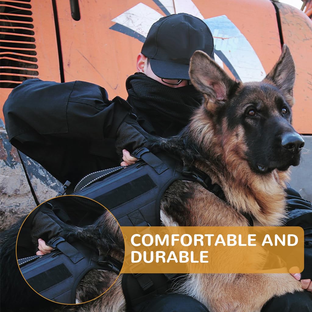 Qpets Tactical Dog Harness for Outdoor Adventures with Quick Release Buckles & Lifting Handle | Oxford Cloth Vest for Medium Large Dogs 30–45kg