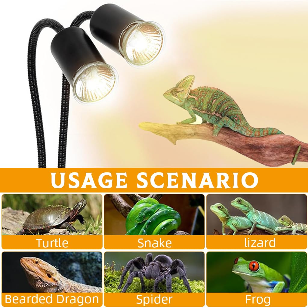 Qpets® Turtle Heat Lamp 50W Light with 3 Timing Settings & with Controller Plug and Go Basking Light Flexible Clip On Basking Lamp