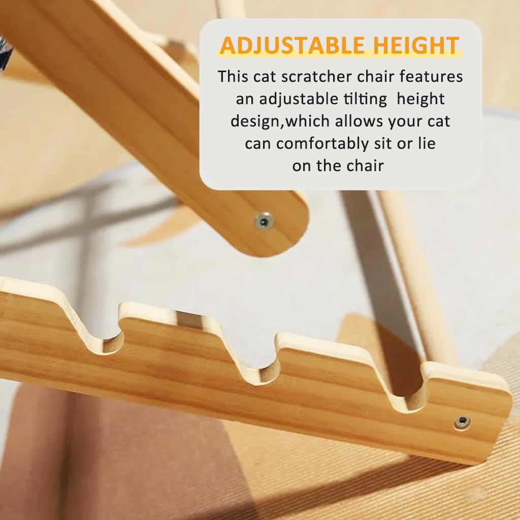 Qpets Cat Scratcher Bed for Relaxation and Furniture Protection with Adjustable Height | 23.6 x 15.7 x 3.9 in Sisal Hemp Wooden Chair