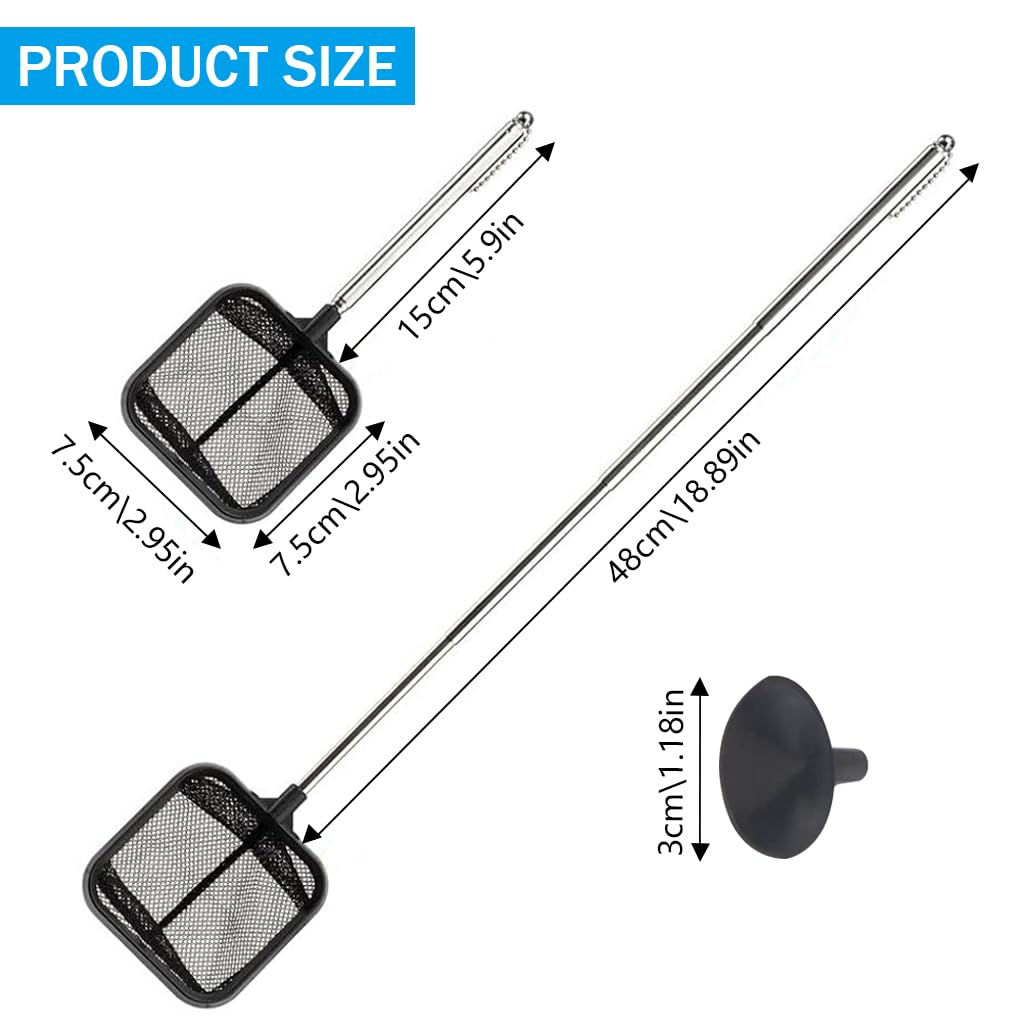 Qpets Aquarium Fish Net for Betta Tank featuring 3.1x3.1 in Square Frame and 18 in Retractable Handle