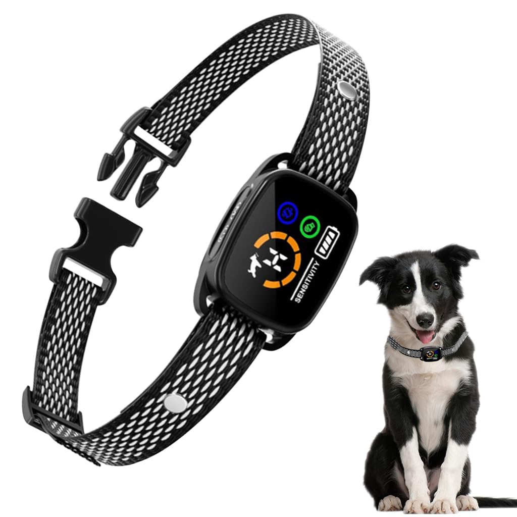 Qpets Dog Training Collar for Bark Control with LCD Display and 6 Adjustable Levels | Safe No Shock Vibration and Beep Modes