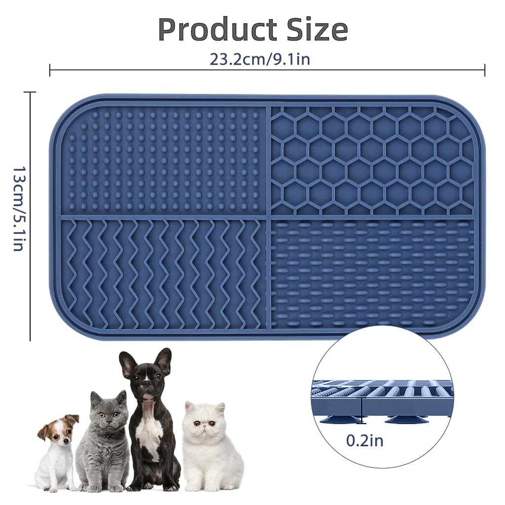 Lick Pad for Dog Cat, Food-Grade Silicone Dog Food Mat Slow Feeding Mat for Wet Food, Peanut Butter, Rectangular Lick Pad with 4 Patterns, Perfect Use During Training, Bathing, Grooming