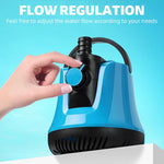 Qpets Submersible Water Pump for Aquarium Pond and Fountain featuring Adjustable Flow 85W 4.5M Lift | Low Noise Suction Cup Base 2PCS