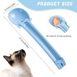 Qpets Cat Strip Feeder for Soft and Moist Treats featuring Pressing Lever Handle | Food Grade Silicone Portable Feeding Spoon in Blue