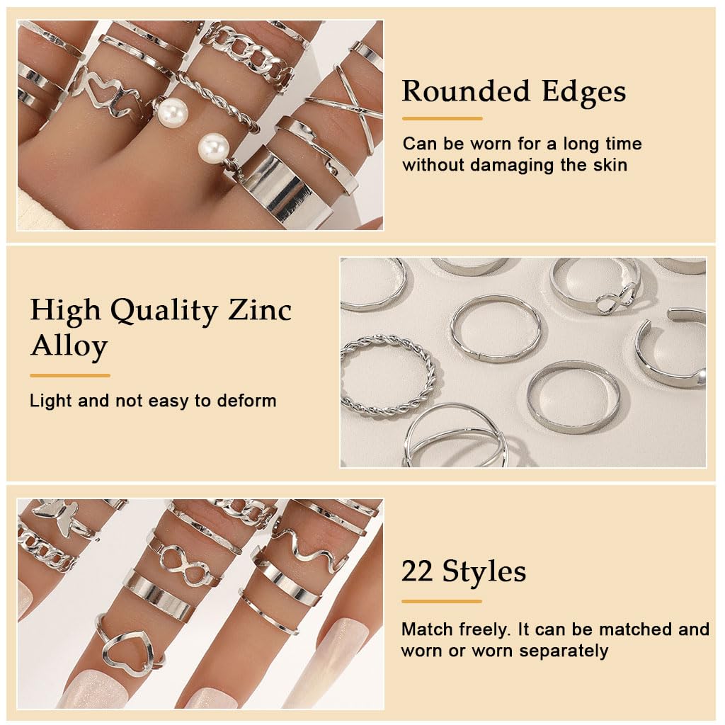 Qpets Stackable Rings Set for Women with Retro Knuckle and Boho Style 36pc in Gold and Silver | Fashion Jewellery Gift