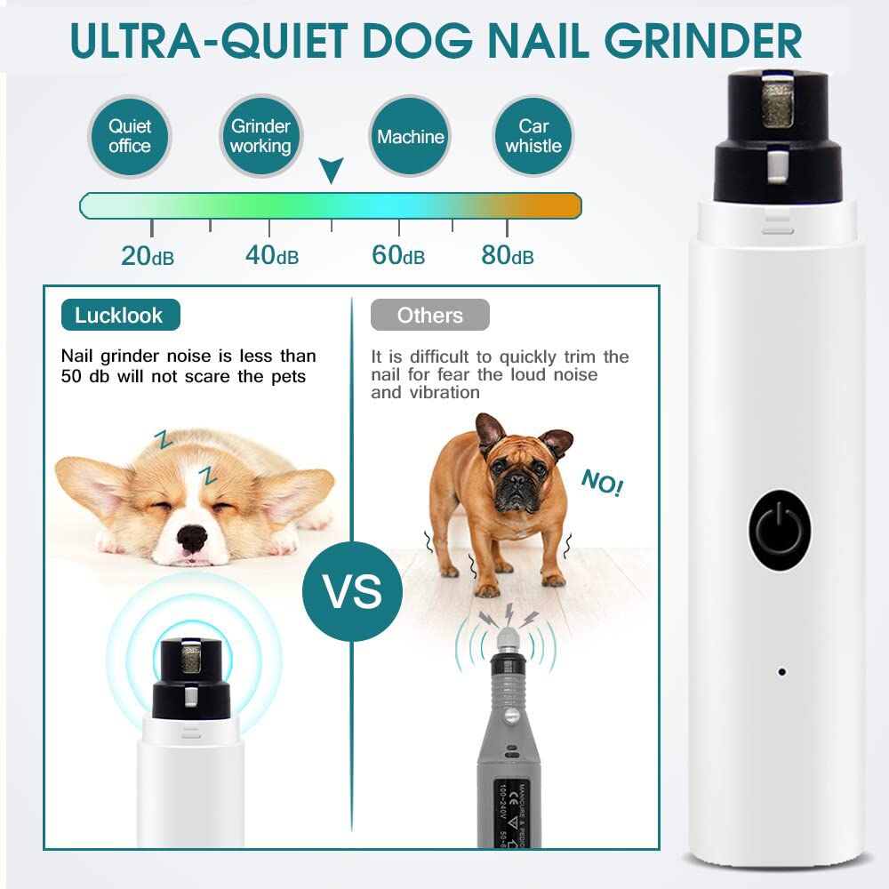 Electric Dog Nail Trimmer with LED Light, Dog Nail Grinder Rechargable Cat Nail Trimmer, 2 Adjustable Speed Dog Nail Cutter for Dog Cats