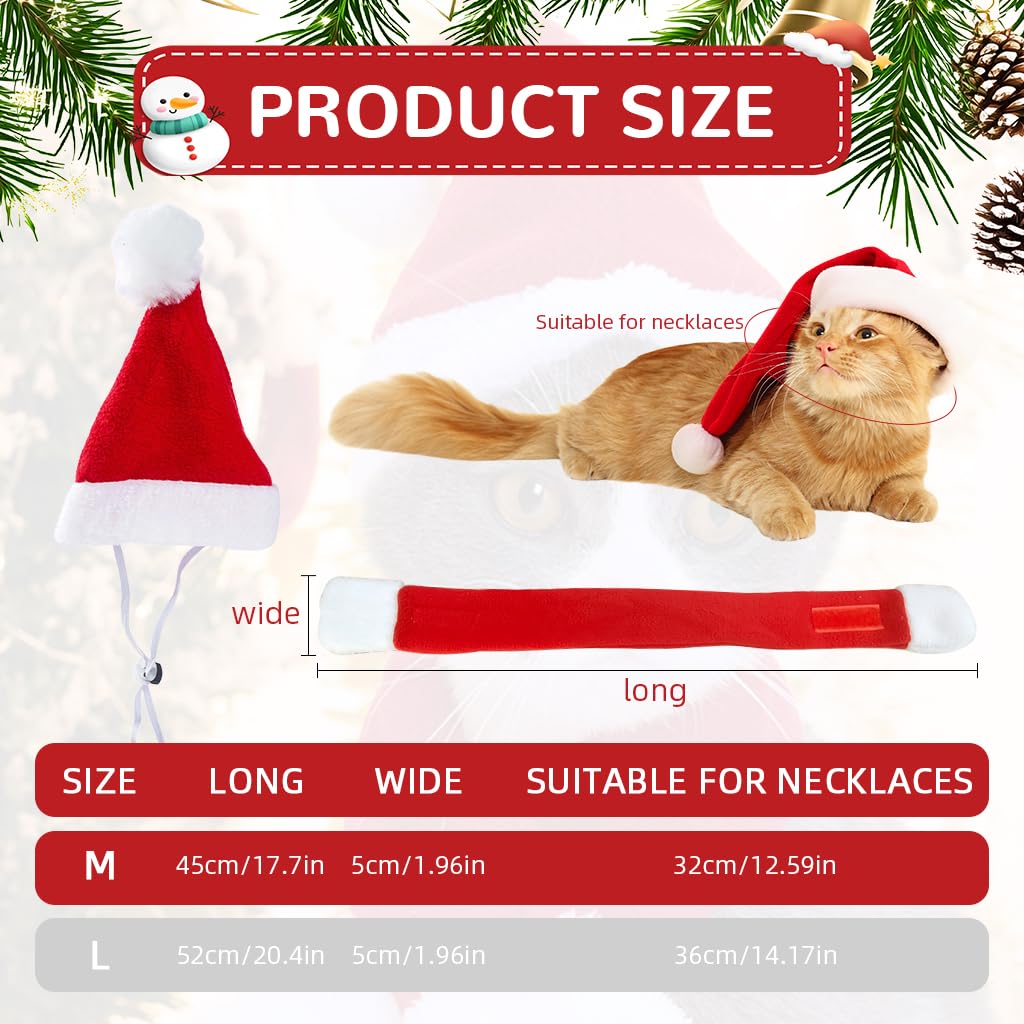 Qpets Christmas Cat Costume Set with Adjustable Drawstring Hat and Scarf for Holiday Photos | Neck 32 cm