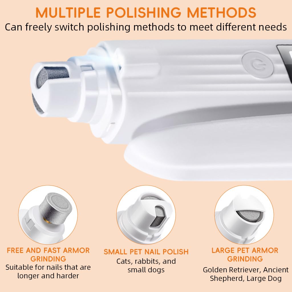 Qpets Electric Pet Nail Grinder with Dual LED Lights & Quiet ≤35dB Motor | USB Rechargeable Clipper for Dogs and Cats