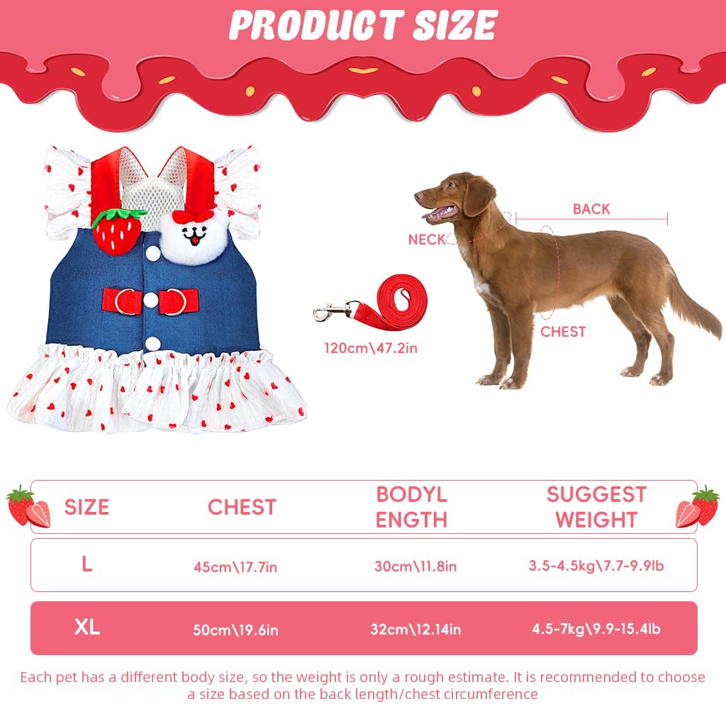 Qpets Dog Dress for Small Breeds with Dual D‑Rings and Ruffle Hem Skirt | Chest 50cm