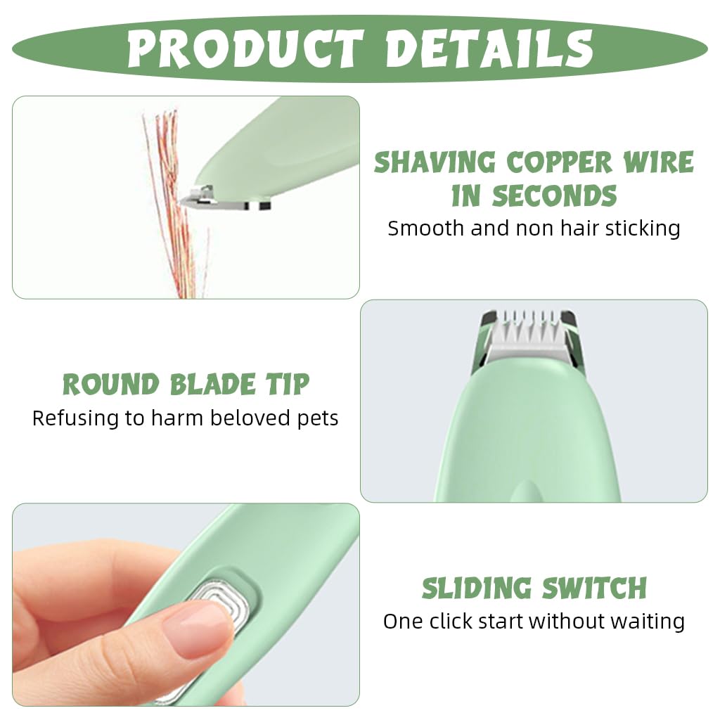 Qpets® Dog Paws Hair Trimmer USB Cordless Dog Hair Trimmer with UV & LED Light Paw Trimmer Pet Fine Hair Trimmer for Hair Around Paws, Buttocks, Wounds, for Dog, Cat, Small Pet