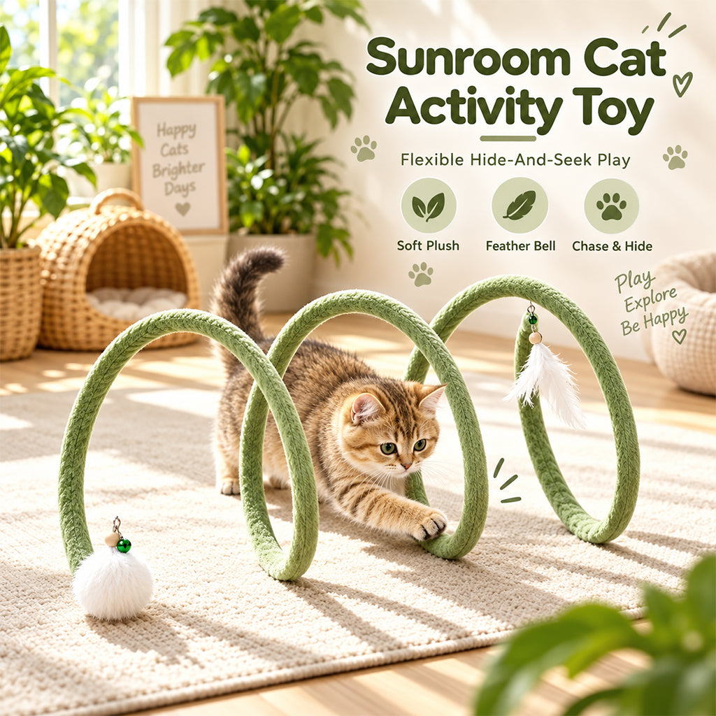 Qpets Bendable Wavy Cat Play Frame with Plush Cover, Hanging Ball and Bell for Indoor Play