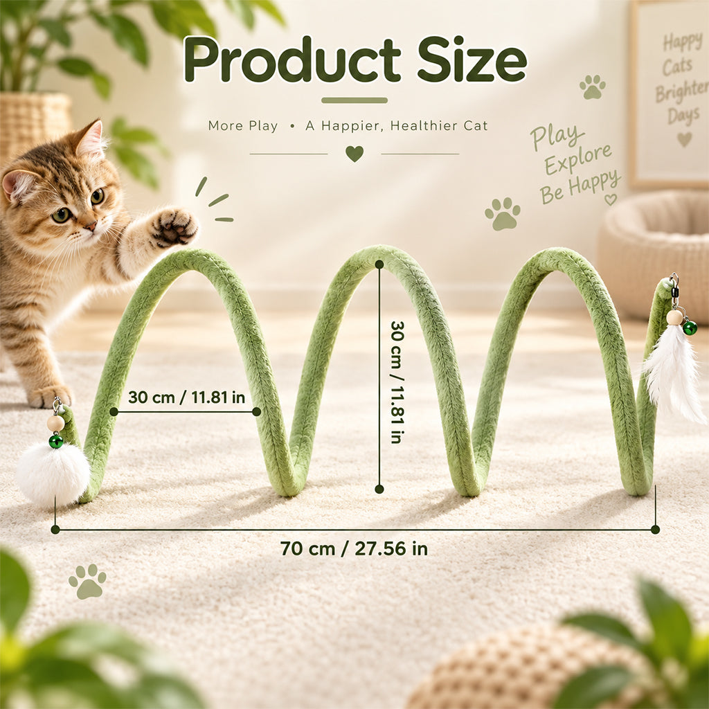 Qpets Bendable Wavy Cat Play Frame with Plush Cover, Hanging Ball and Bell for Indoor Play