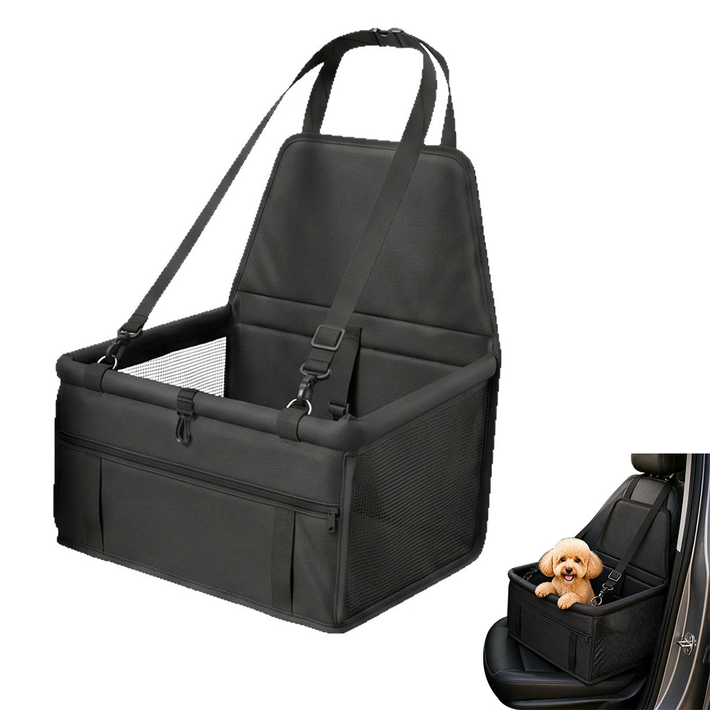Qpets Foldable Dog Car Booster Seat with Mesh Sides, Safety Leash and Washable Oxford Fabric