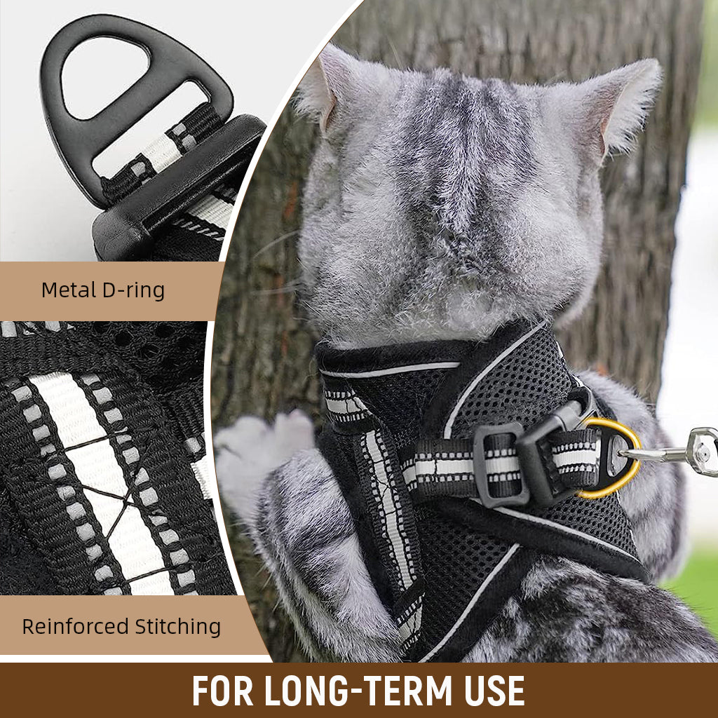 Qpets® Cat Harness with Leash, Small Cat Vest Harness Cat Harness with Safety Night Reflective Strip Design, Breathable Adjustable Quick ReleaseSummer Cat Harness for Walking