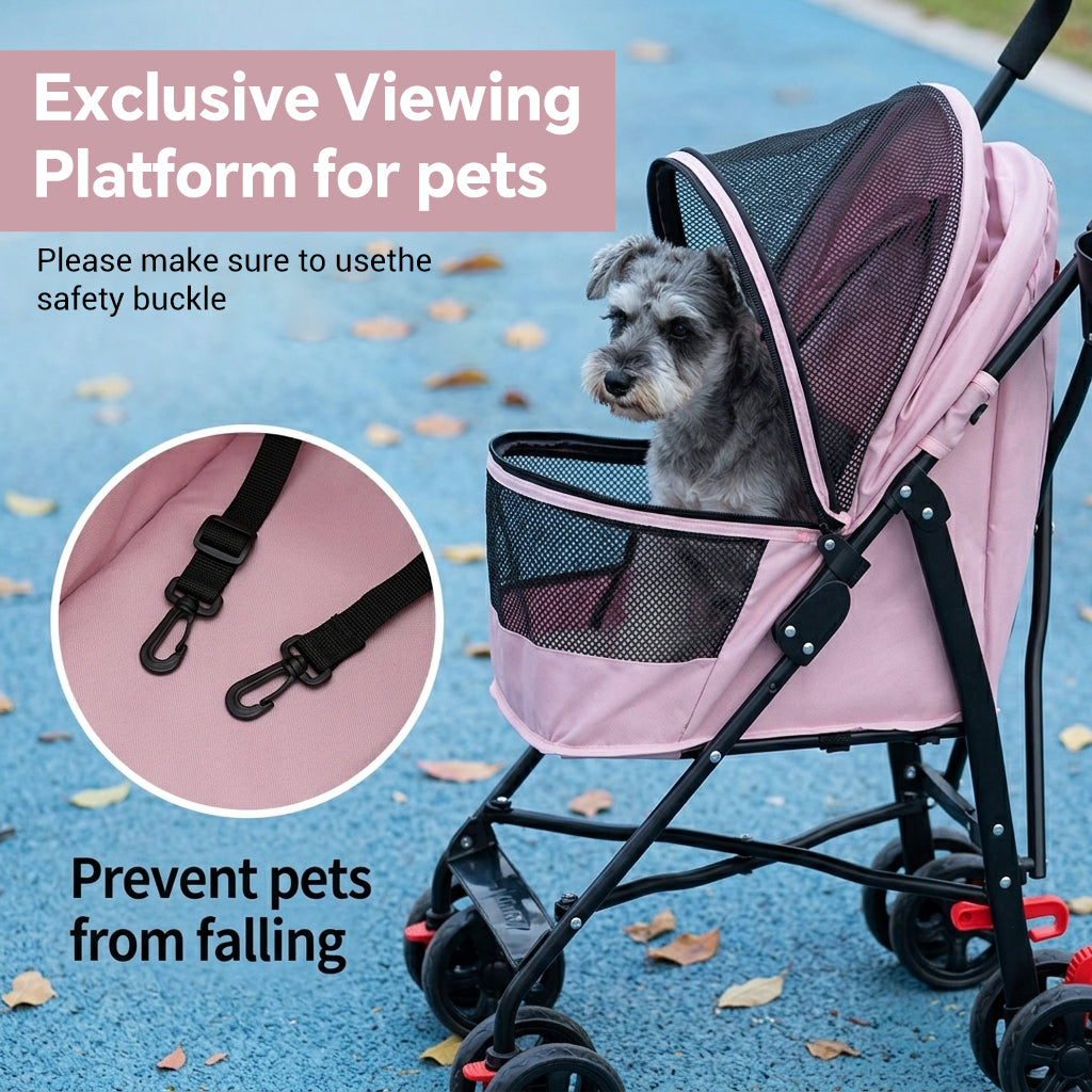 Qpets Foldable Pet Stroller for Small Dogs and Cats, Up to 7kg, Mesh Window and One-Step Fold