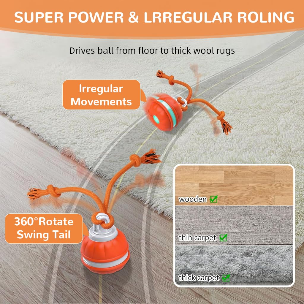 Qpets Auto Rolling Pet Ball Toy with LED Light & Birdsong featuring 360° Motion | USB Rechargeable Silicone for Indoor Play