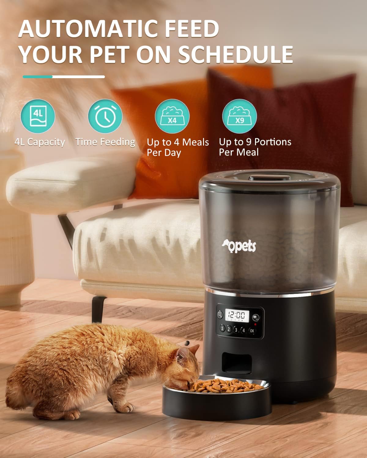 Acrylonitrile Butadiene Styrene 6L Automatic Dog Feeder For Medium Large Dogs Cats Programmable Time, Quantition Timed Cat Food Dispenser With Caring Voice Recording Function Dog Food Bowl