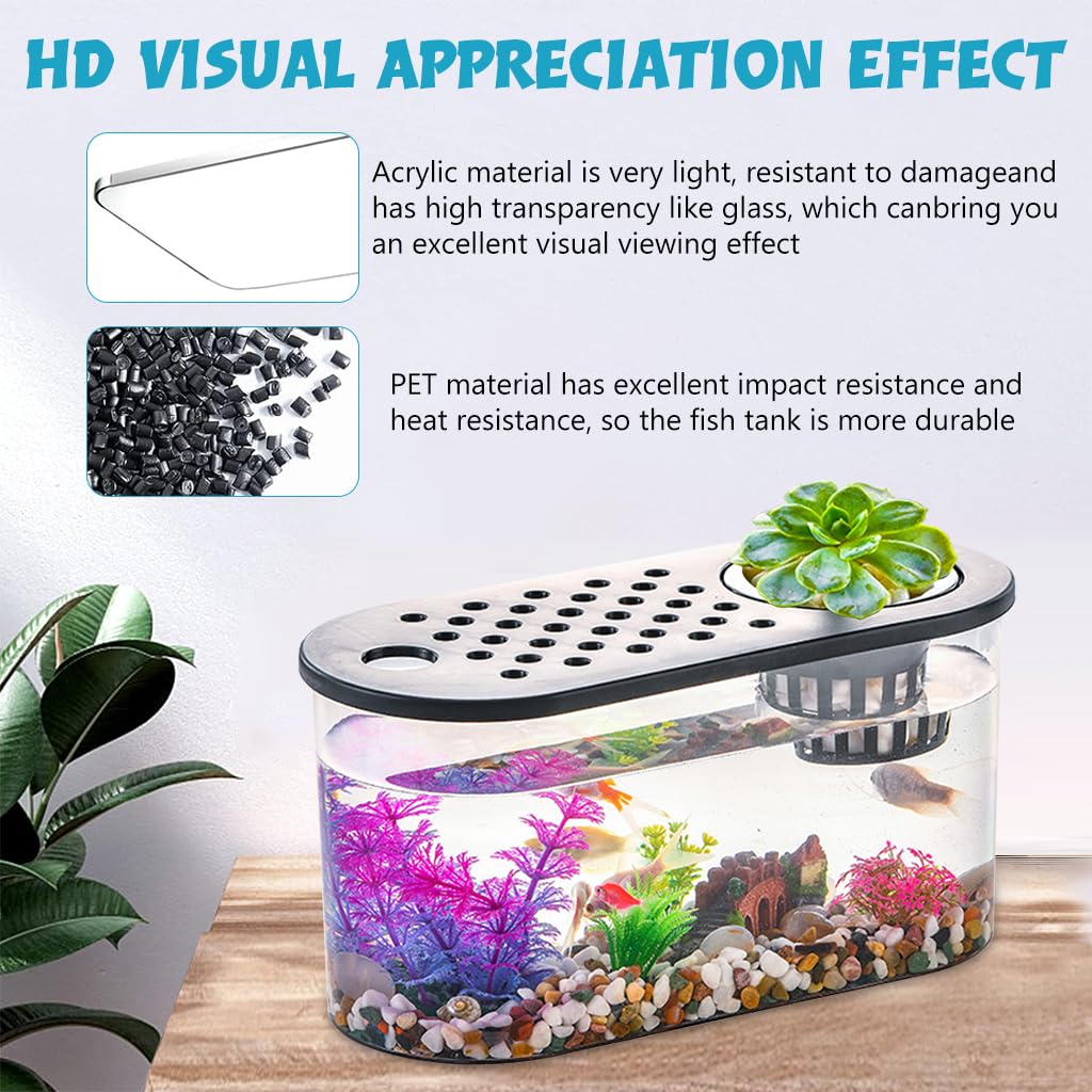 Qpets Betta Fish Tank for Home and Office Decor featuring Hydroponic Pot and Air Lid 32cmX16cm