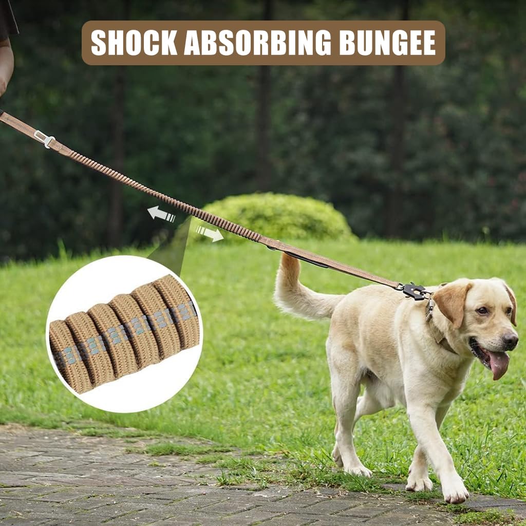 Qpets® Bungee Dog Leash with Dual Handles 47-70 Inches Stretchy Tactical Bungee Dog Leash with Secure 360 ° Swivel Locking Clasp & Seat Belt InsertDog Leash Bungee for Walking, Driving with Dog