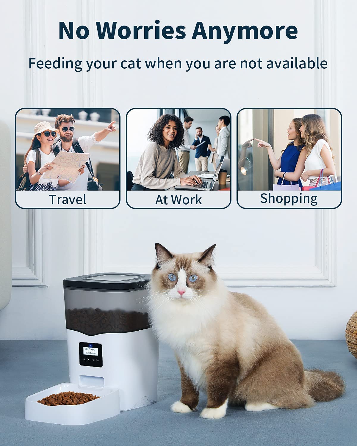 Qpets Automatic Pet Feeder for Cats and Dogs with 3L Capacity and Dual Power Supply | Programmable 1‑4 Meals Featuring Twist‑Lock Lid