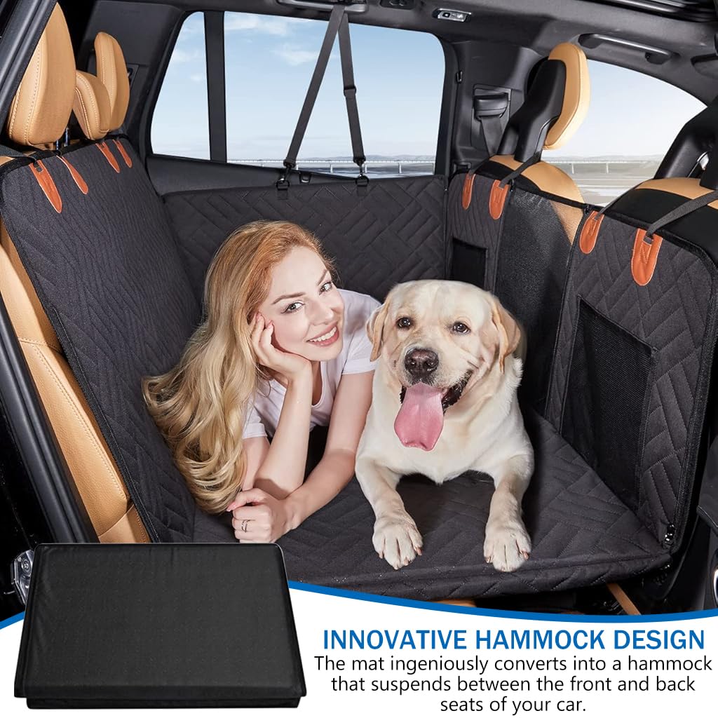 Qpets Dog Car Seat Cover for Backseat Protection with Waterproof Fabric and Hammock Design