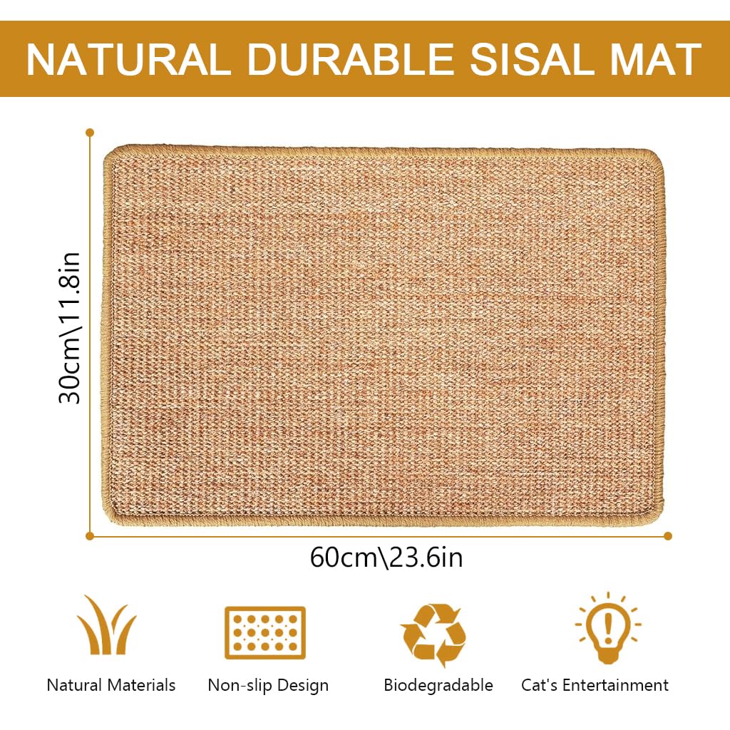 Qpets Cat Scratcher Mat for Floor and Sofa Protection with Self Adhesive Straps 30×60cm Sisal Hemp Bed | Indoor Cat Resting Pad