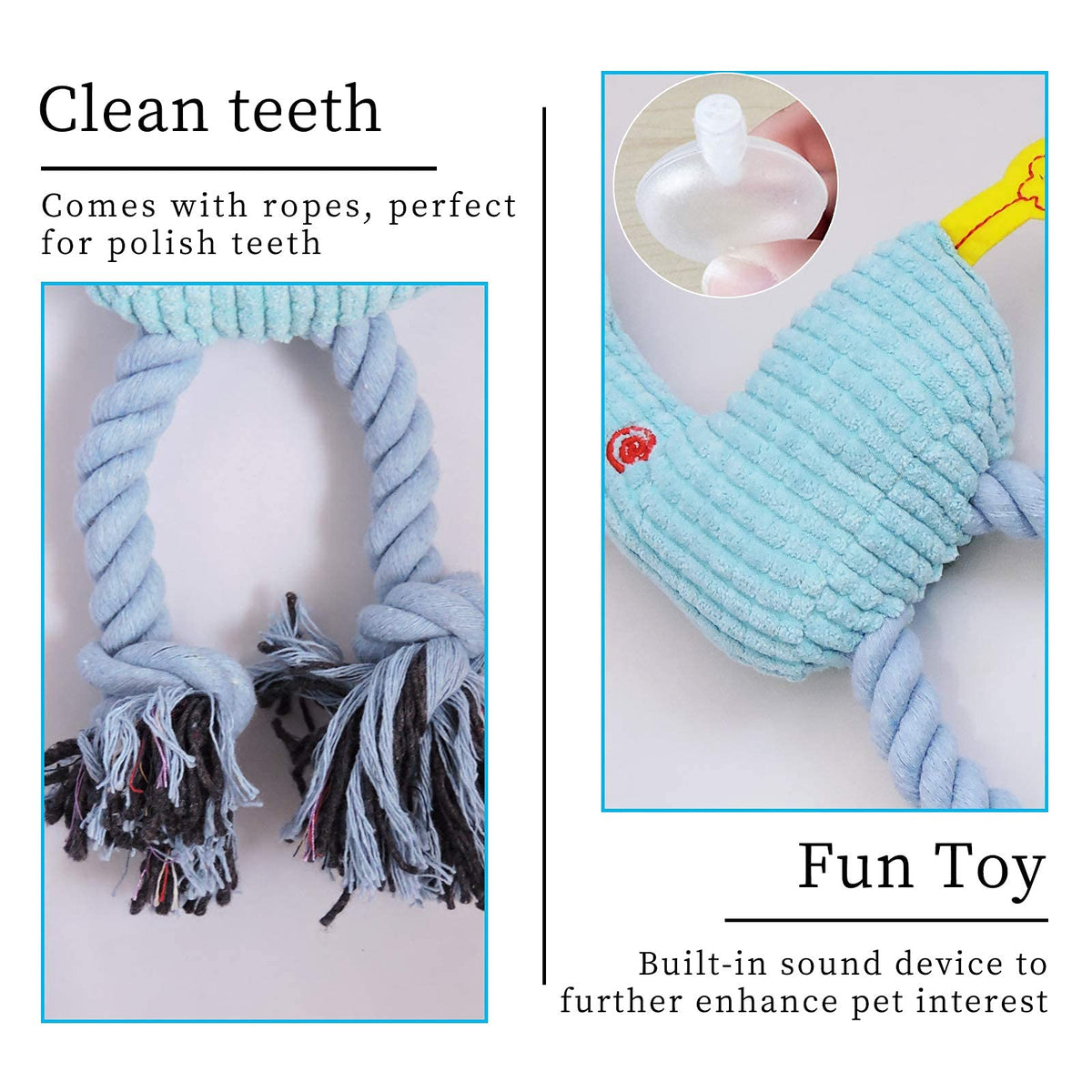 Qpets Pug Dog Soft Toy for Teething Puppies with Rope Legs and Corn Texture | Plush Squeaky Chew Toy