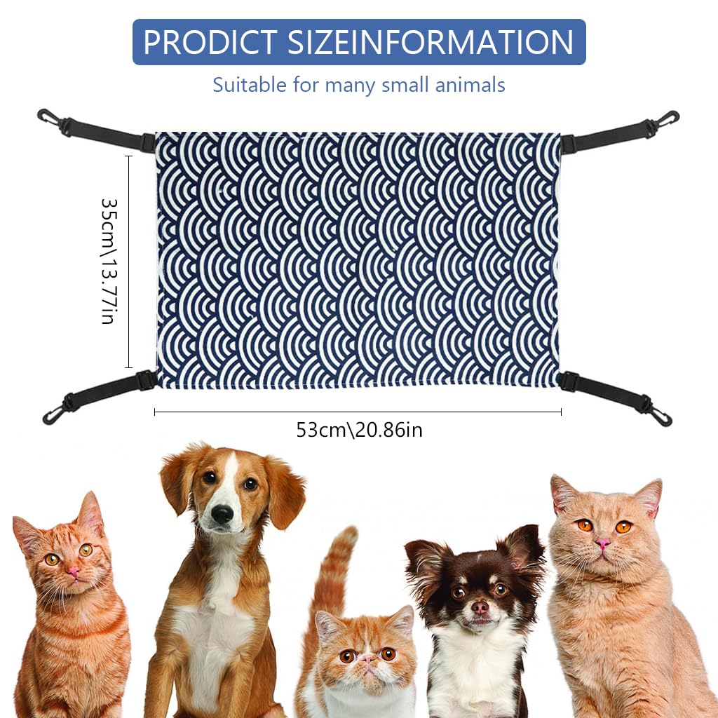 Qpets® Pet Hammock for Cage Plush Thermal Pet Hammock Winter Warm Cat Hammock 4 Adjustable Straps Design Small Pet Double Side Print Hammock for Cage, 35x53cm