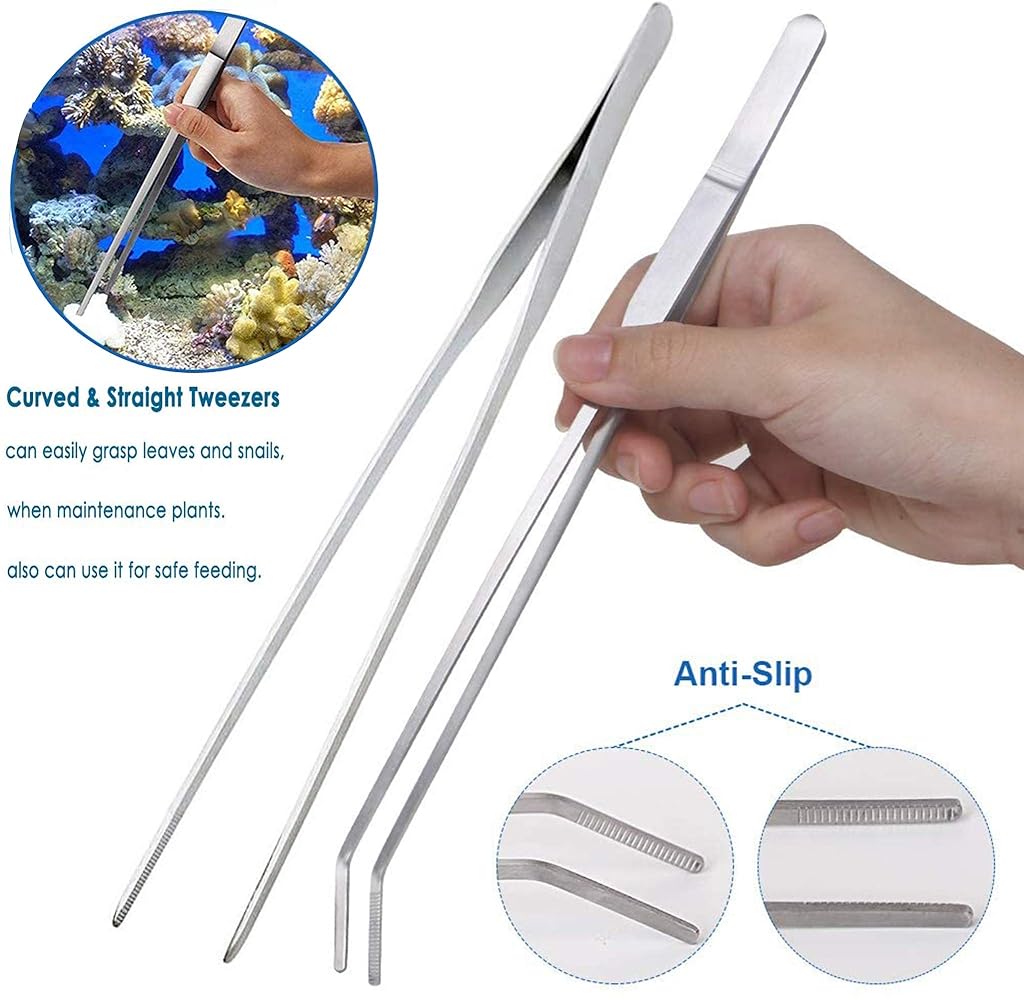 Qpets® 7 in 1 Aquarium Aquascaping Tools Kit Stainless Steel Plant Tweezers Scissors Scrapers for Tank Clean Fish Sets 2 PCS