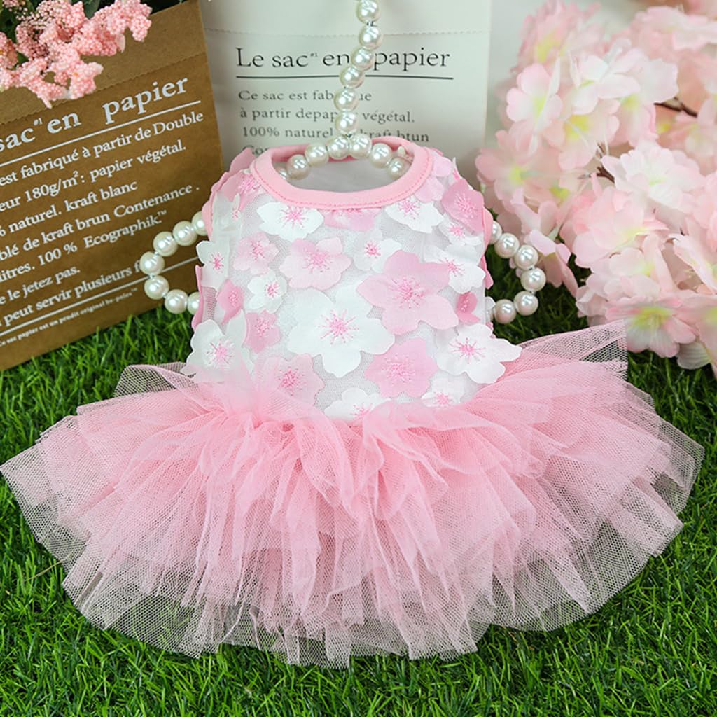 Qpets Dog Clothes for Small Breeds 3.5–4.5kg featuring Lace Skirt and Pink Floral Design