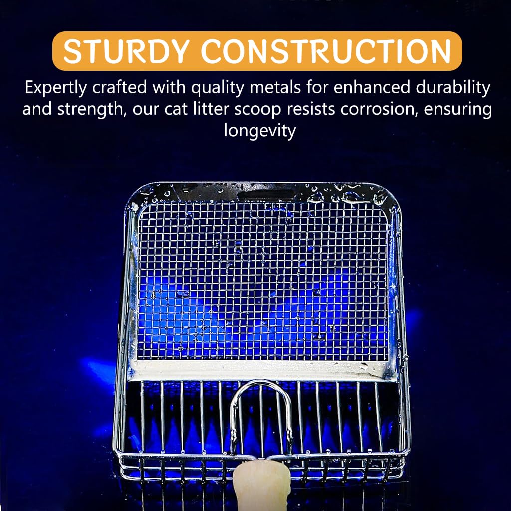 Qpets Cat Litter Scoop for Fast Cleaning with 2 Sifter Holes 3–10mm | Metal and Wooden Handle