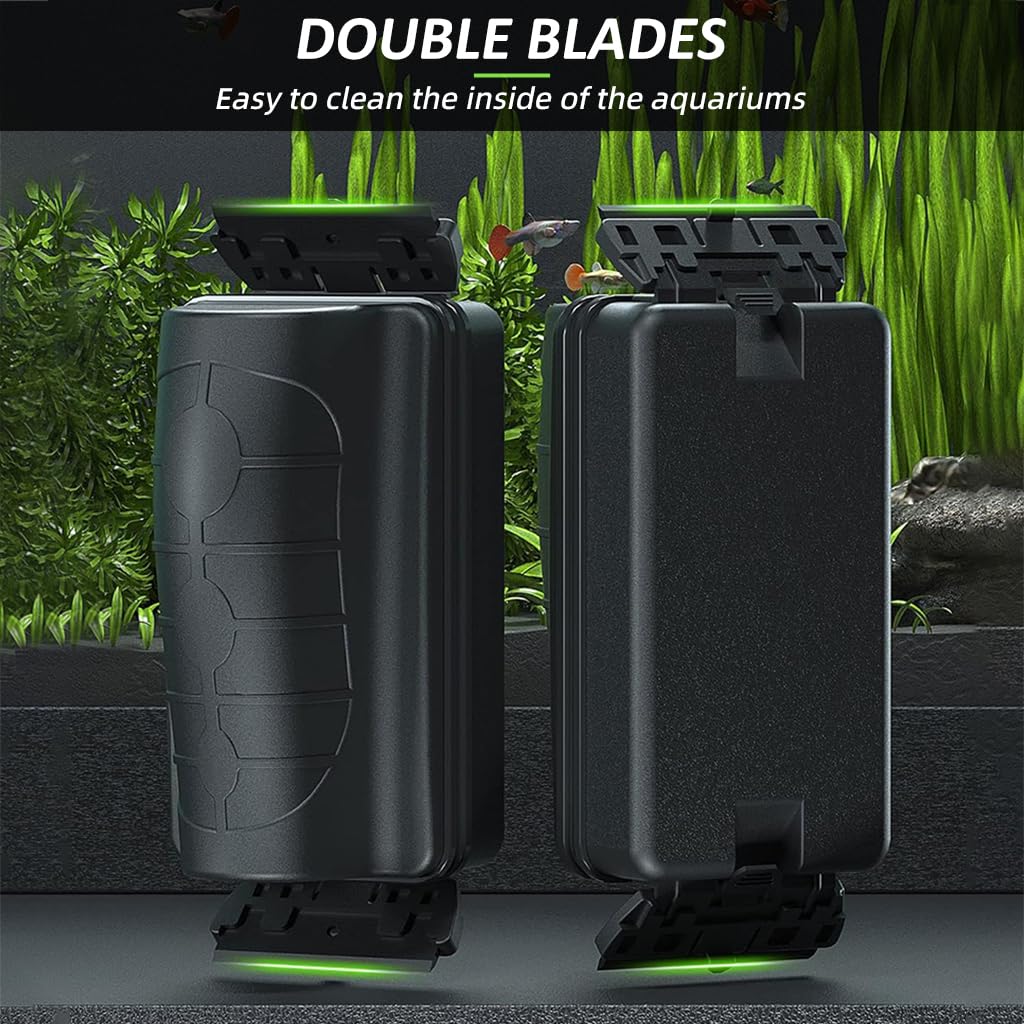 Qpets Magnetic Aquarium Fish Tank Cleaner Brush with Dual-Head Scraper and Strong Magnet | Compact 10.6×3.8×6.8 cm Algae Cleaning Tool