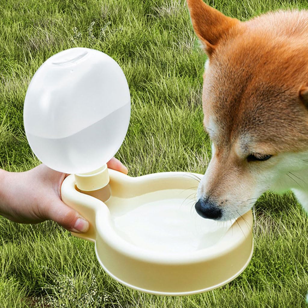 Folding Pet Water Dispenser 350ml Portable Gravity-Fed Leak Proof Design Food Grade PP Transparent Fashion Material Water Bottle with Drinking Cup for Dog, Cat