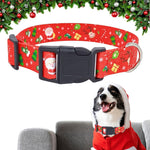 Qpets Christmas Dog Collar for Festive Dress Up with Quick Release Buckle and Metal D Ring | Adjustable 35–55 cm Red Polyester
