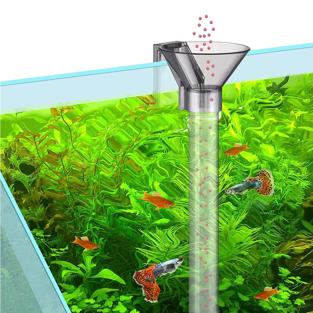 14.7''/37.5cm Adjustable Height Fish Tank Fish Feeder Tube Set with Funnel & Fish Feeding Ring, Fish Tank Fish Feeder Aquarium Feed Tube