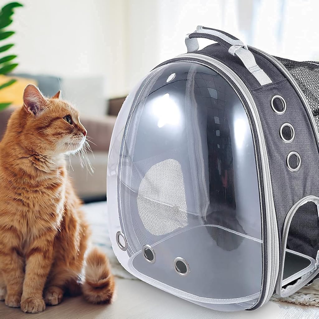 Qpets® Side Door Design Cat Carrier Backpack, Expandable Cat Dog Backpack Carrier Bag, Transparent Capsule Air Breathable Transparent Carrier Backpack for Travelling, Ourdoor