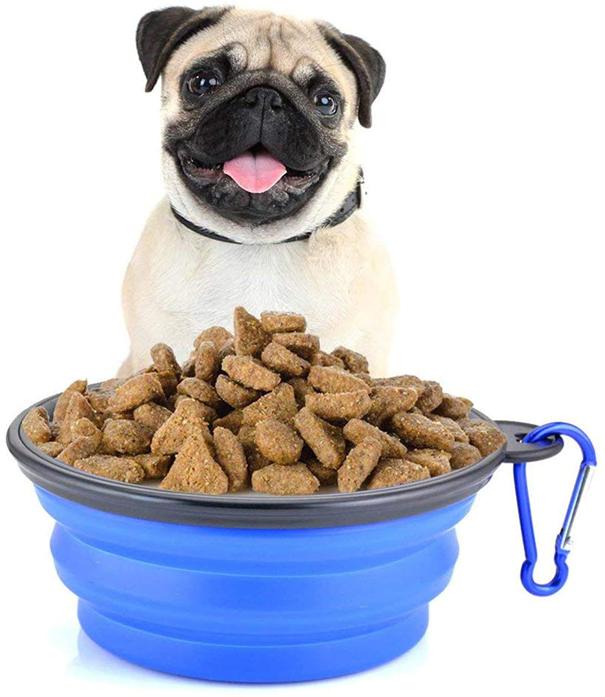 Collapsible Silicone Dog Bowl, Pet Bowl, Foldable Expandable Cup Dish for Pet Cat Food Water Feeding, Portable Travel Bowl with a Free Hook - Blue