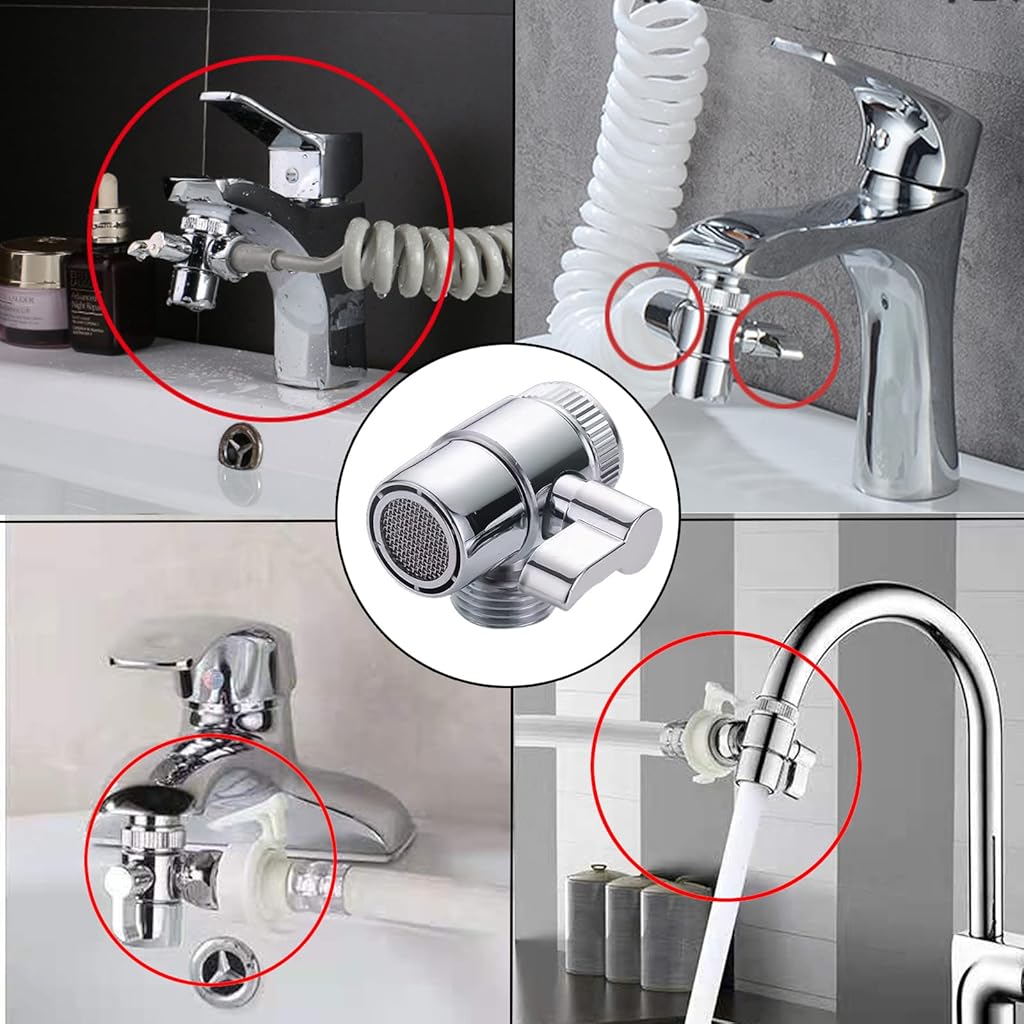Qpets® 3 Way Faucet Diverter Brass With Switch Universal Faucet Tap Diverter Valve Faucet Splitter Faucet Adapter For Kitchen, Bathroom, Balcony, Shower System- 1pc