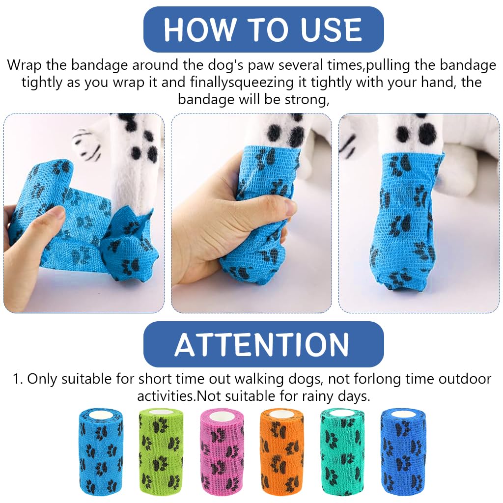 Qpets Dog Bandages for Injury Recovery with Self Adhesive Wrap 6pcs 4.5m Each | Waterproof Non Woven Breathable Design
