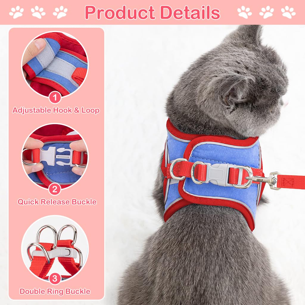Qpets Cat Vest Harness with 1.5m Leash featuring 360° Swivel Clasp and Reflective Strips for Safe Walks