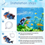Qpets Aquarium Decor Combo with 3 Fluorescent Silicone Jellyfish and 2 Diver Ornaments | Floating Fish Tank Decorations