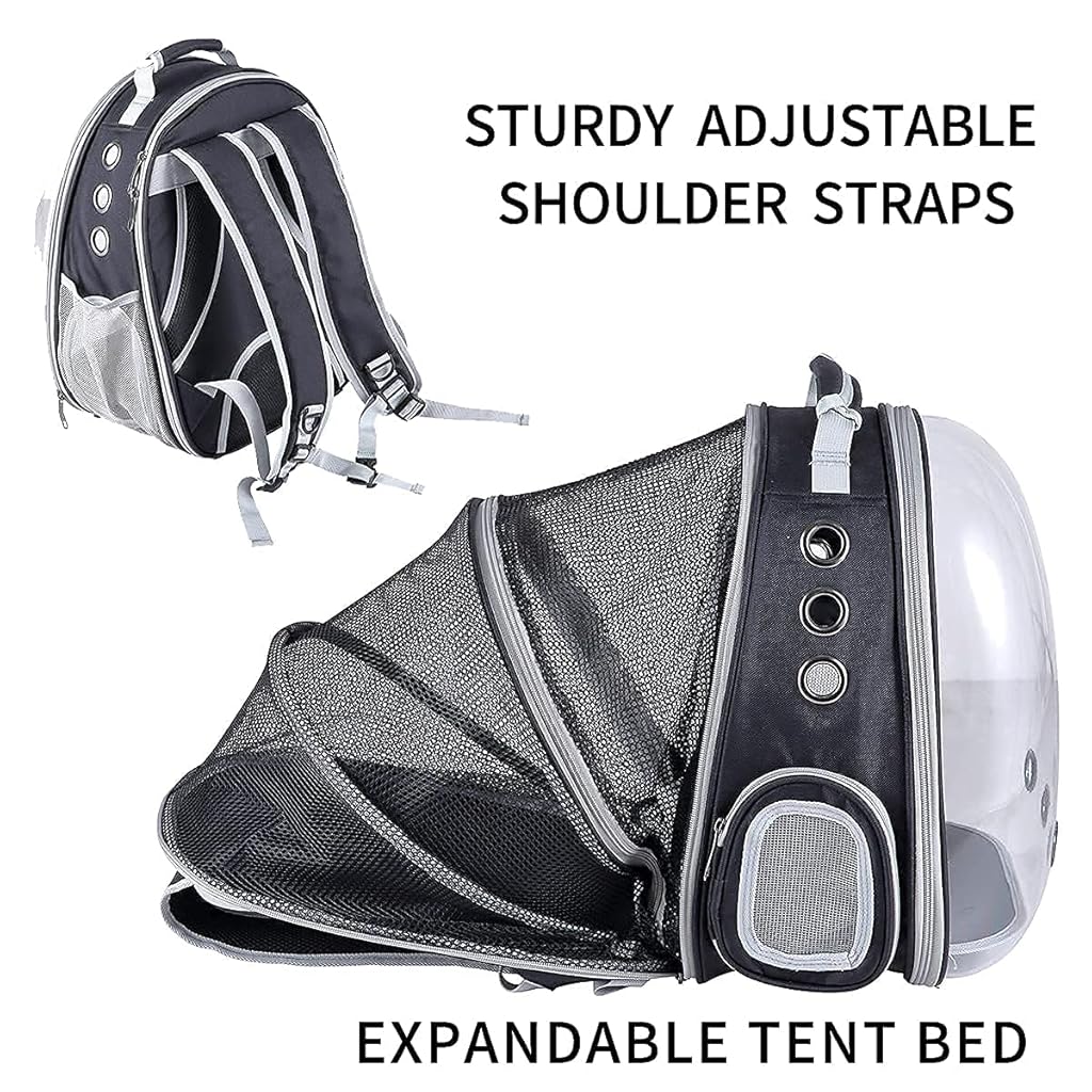 Qpets® Side Door Design Cat Carrier Backpack, Expandable Cat Dog Backpack Carrier Bag, Transparent Capsule Air Breathable Transparent Carrier Backpack for Travelling, Ourdoor