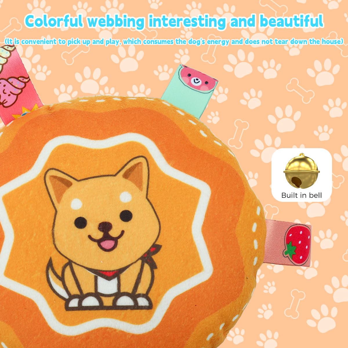 Qpets Dog Toy 6.3 in Round Rattle Toy with Squeaky Sound and Soft Plush for Cats and Dogs