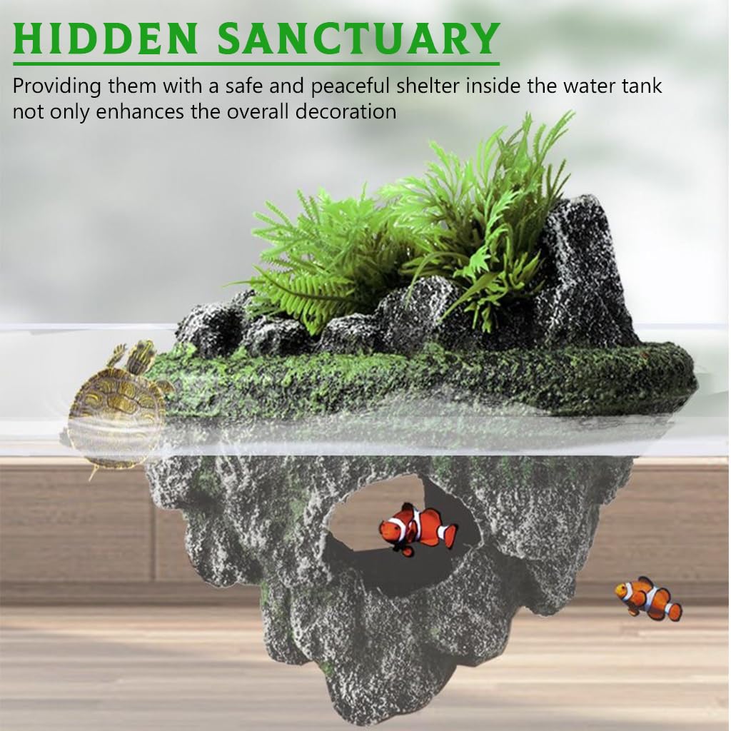 Qpets® Betta Fish Tank Decor Folating Miniature Rocky Island Decoration Fish Tank Ornament Betta Fish Tank Hiding Cave Aquarium Tank Decor - 13x9x13CM