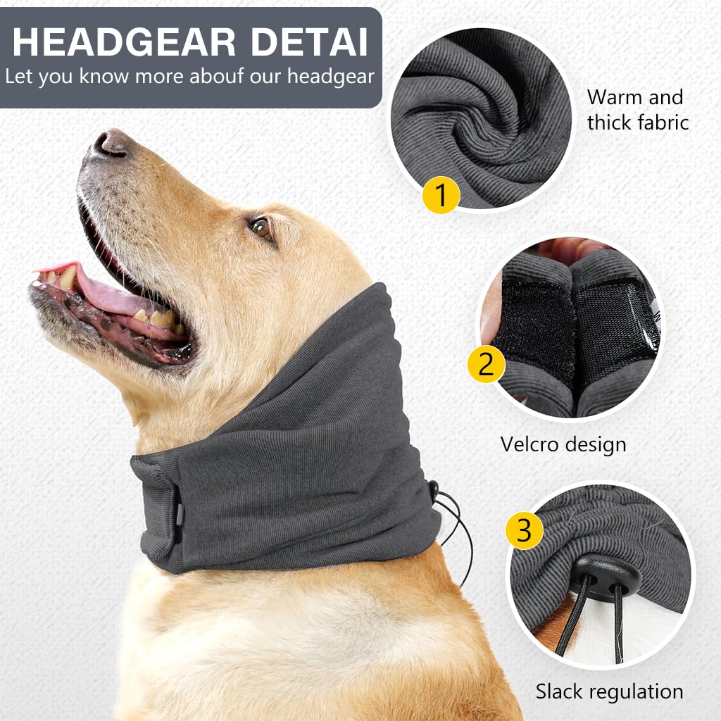 Qpets Dog Ear Muffs for Calming and Cold Weather Protection with Adjustable Fit 45–60cm | Cotton Grey Head Cover