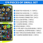 Qpets Fishing Tackle Kit for Freshwater and Saltwater Use featuring 174 pcs in Box | Includes Hooks, Sinkers and Bobbers