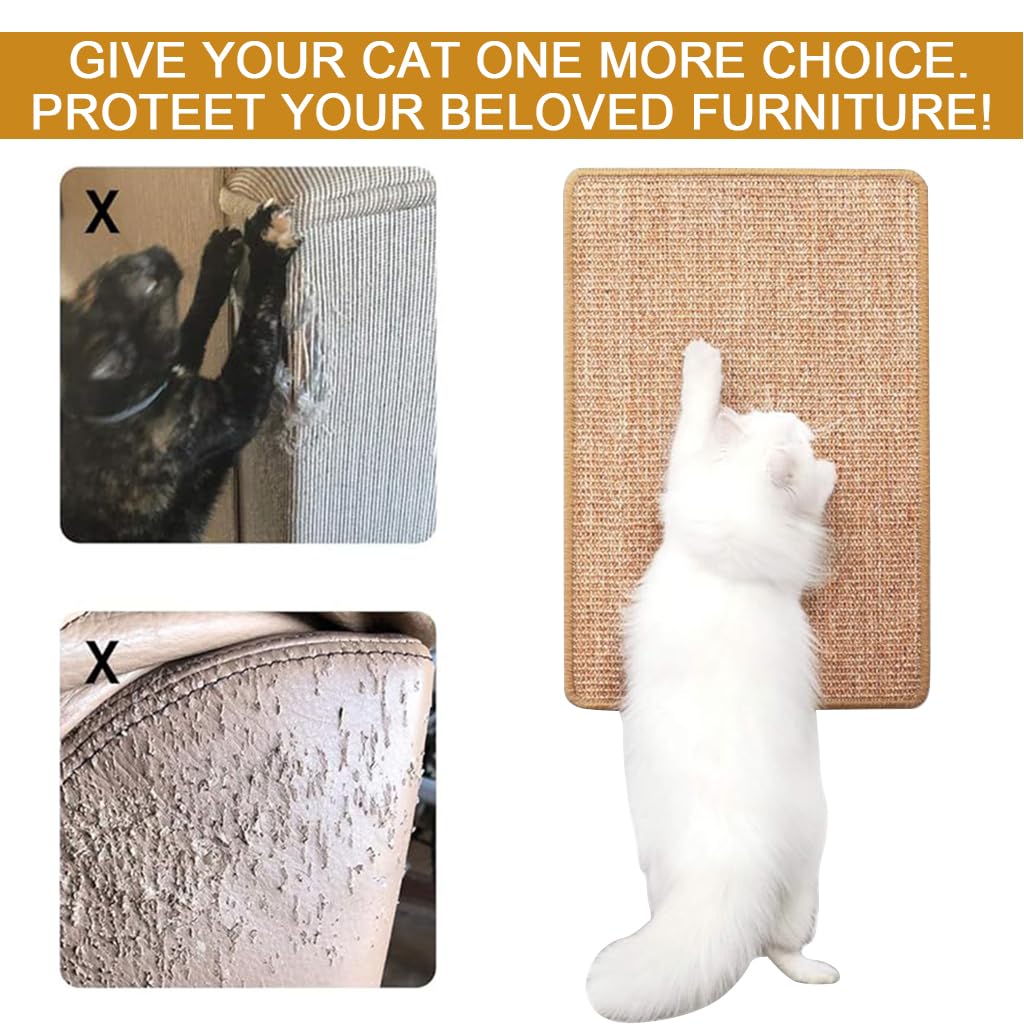 Qpets Cat Scratcher Mat for Floor and Sofa Protection with Self Adhesive Straps 30×60cm Sisal Hemp Bed | Indoor Cat Resting Pad